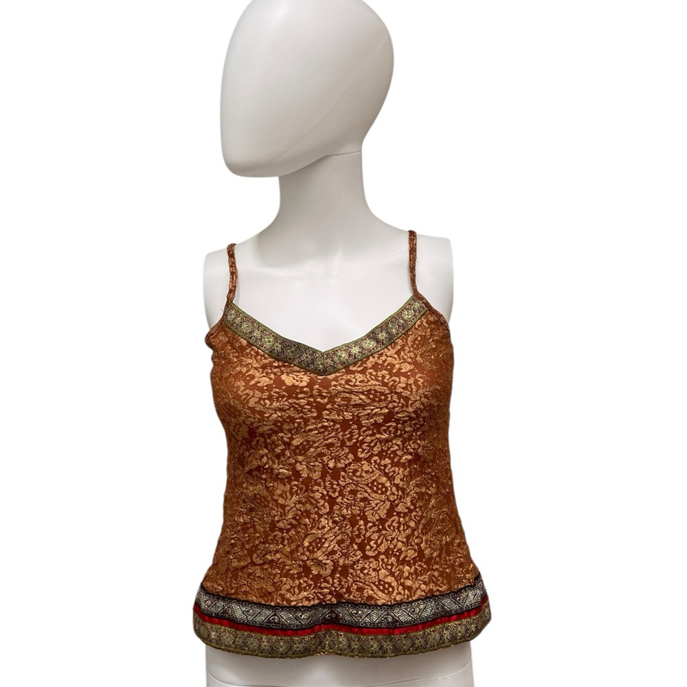 Vintage Y2K/90s Brocade Printed Satin Metallic Cami Tank Top. Size S. Boho
